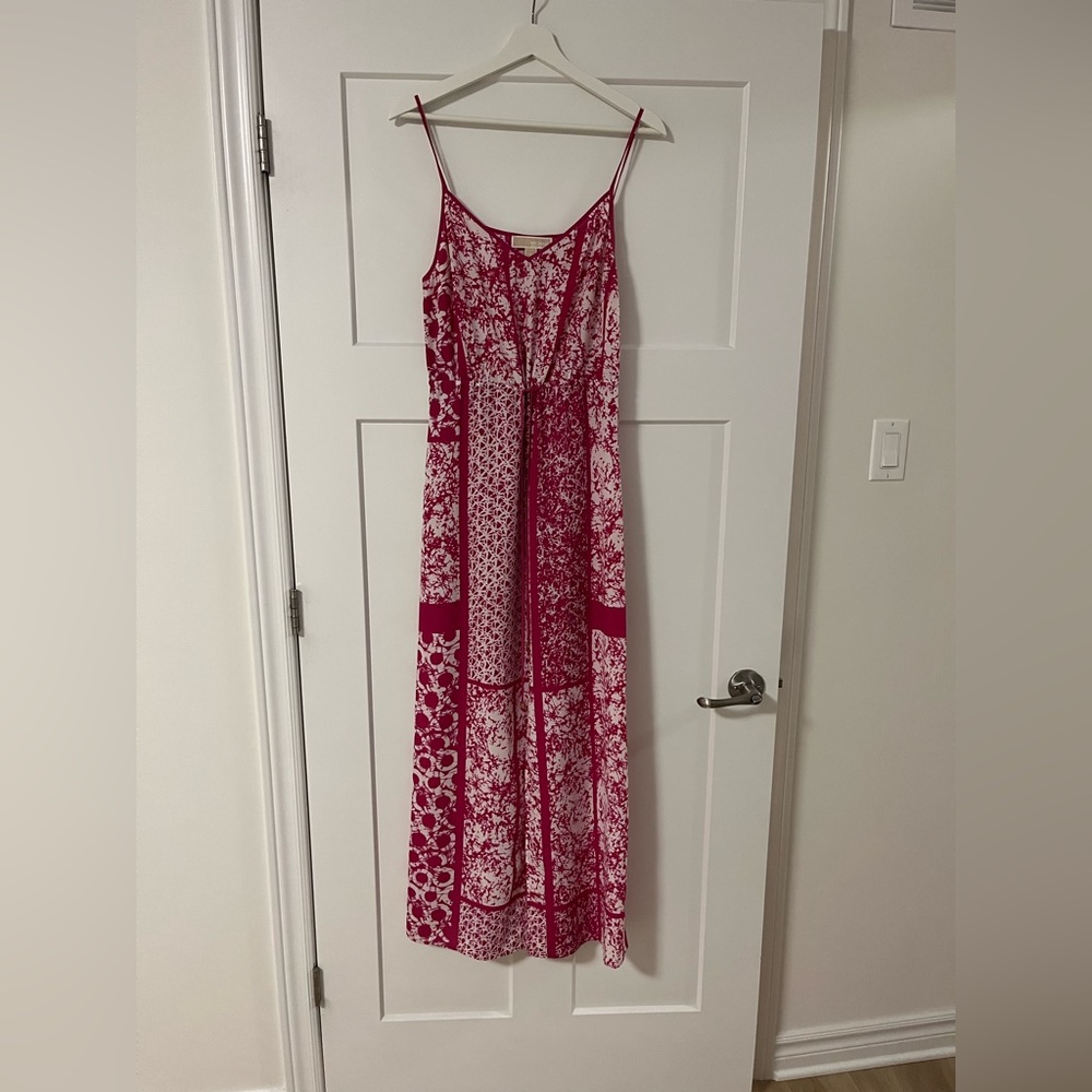 Michael Kors Pink and White Patchwork Spaghetti-Strap Maxi Dress